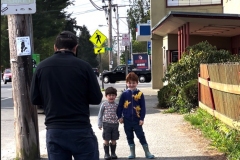 Wyatt, trying to get a photo outside Vashon's theater