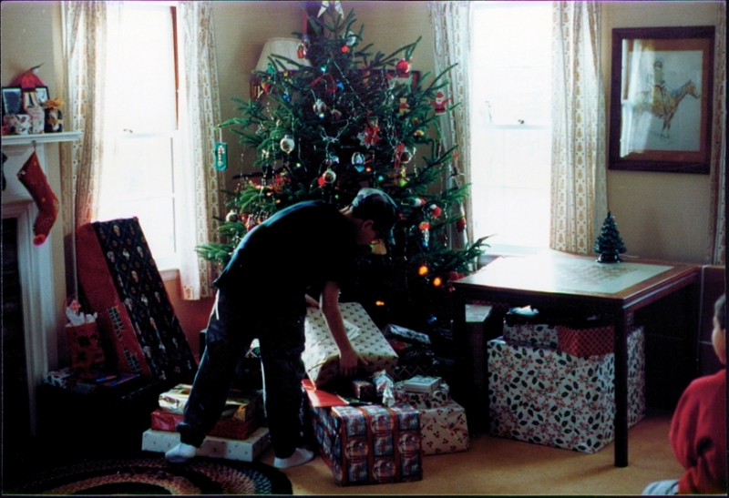 Austin checks out the loot under the tree