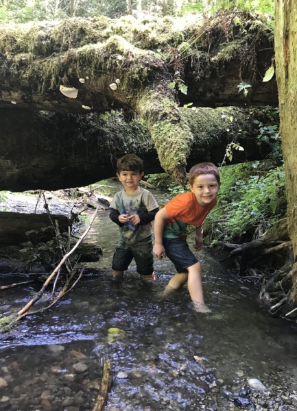 Luca & Emmett on a river expedition.