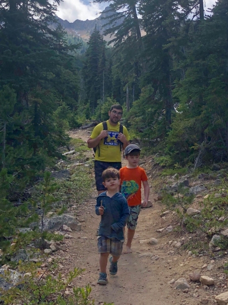 Dad with boys in the mountains