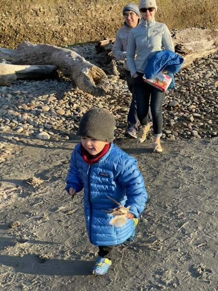 Luca on the march; mom & dad in the dust