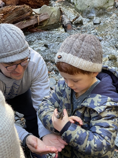Emmett discovers a salamander on the Olympic Peninsula