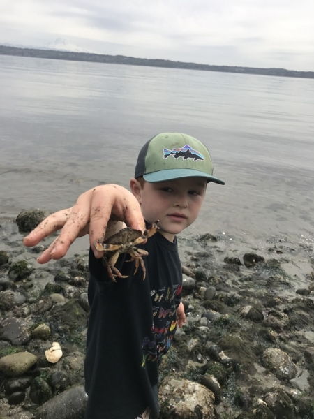Emmett shows off a crab