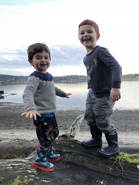 Boys playing down by Puget Sound