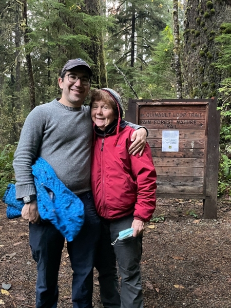 Wyatt with his mom at Lake Quinault WA